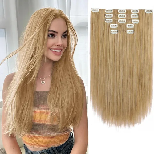 Miniatura 14 de Extensiones de cabello sintético con clip, color burdeos de 18 pulgadas de largo, invisibles, gruesas, extensiones de cabello lacio con clips, 5