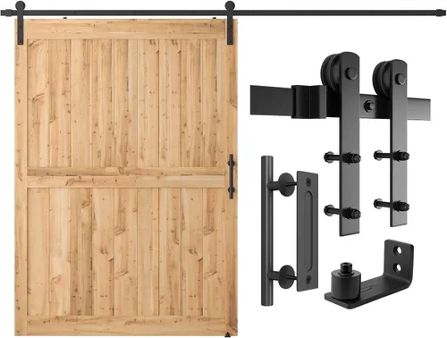 Miniatura 13 de SMARTSTANDARD Kit de herrajes para puerta corrediza de granero resistente de 5.5 pies, color negro