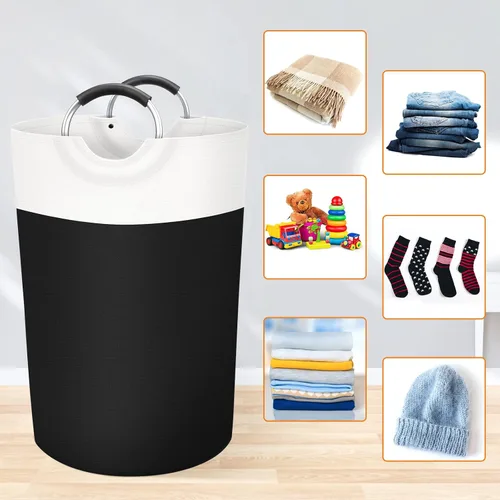 Miniatura 4 de BlissTotes - Canasta de lavandería de 75 litros, cesta de ropa independiente, cesta de ropa sucia plegable, tela impermeable con asas de aluminio