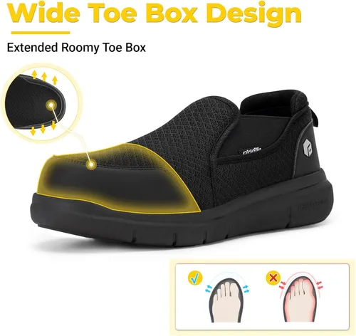 Miniatura 4 de FitVille Zapatos con punta de acero para hombre, zapatos de trabajo con punta compuesta extra ancha para hombre, prueba de punción, V1