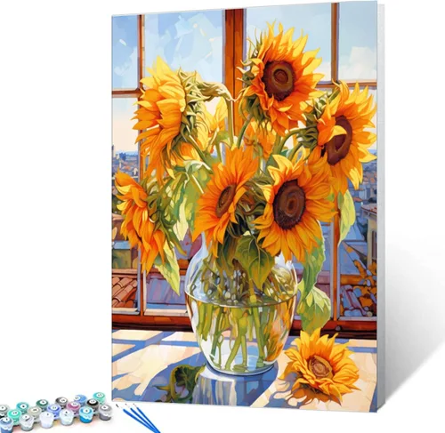 Miniatura 11 de Tucocoo Pintura por números con flores de lirio azul en una jarra de vidrio DIY en lienzo con pinceles, pinturas acrílicas, pintura de grafiti por