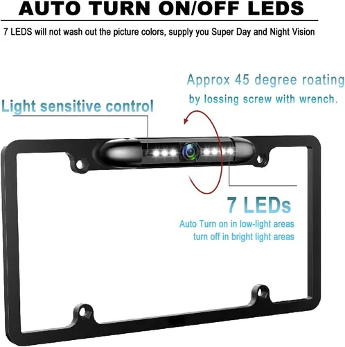 Miniatura 2 de GLK - Cámara de respaldo para matrícula HD con visión frontal y trasera, cámara reversa con 7 LED de visión nocturna, ángulo de visión de 170