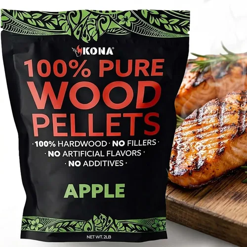 Miniatura 9 de Kona 100% pellets ahumadores de manzana, diseñados para parrilla Ninja Woodfire al aire libre, bolsa resellable de 2 libras