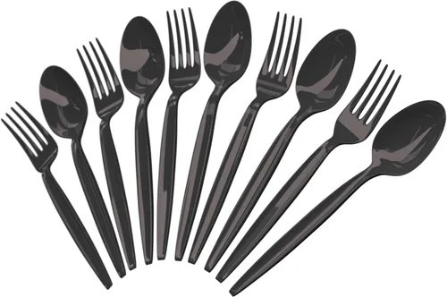 Miniatura 15 de Juego de cuchara y tenedor rosa intenso (50 cada uno) – Vajilla rosa intenso para fiestas, cubiertos de plástico duradero, cubiertos
