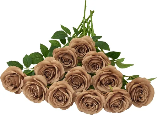 Miniatura 18 de 12 piezas Rosas Flores Artificiales Rosas Falsas Azul Bebé Rosas de Seda Flores de Seda Blancas Rosas con Tallos Largos para Bodas Hogar Fiestas