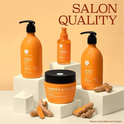 Miniatura 3 de Set de Champú y Acondicionador Luseta para Cabello con Cúrcuma y Colágeno, Champú Voluminizador para Cabello Fino o Graso, Libre de Sulfatos