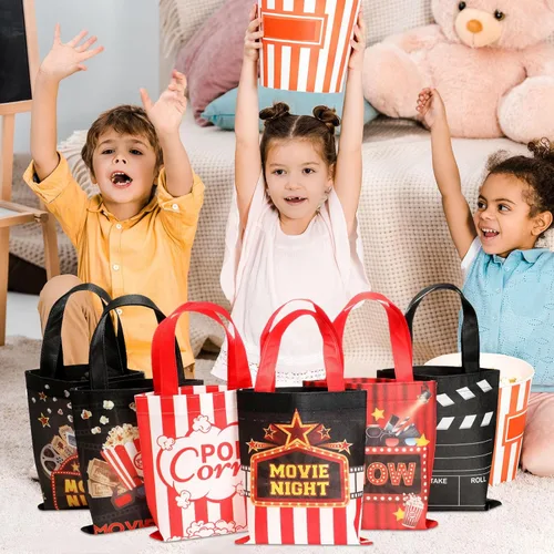 Miniatura 6 de Photect 32 bolsas de regalo para fiesta nocturna de cine, salas de cine no tejidas para golosinas, bolsas de regalo para espectáculos de cine, baby