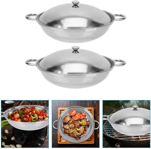 Miniatura 3 de Kichvoe Juego de ollas de cocina de acero inoxidable con asas dobles de 9.44 pulgadas, olla multiusos para cocinar platos calientes y mariscos