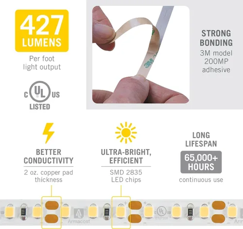 Miniatura 4 de Armacost Lighting RibbonFlex Pro 133210 - Tira de luces LED blancas de 12 V, 120 LED/m, 2700K, 8.2 pies