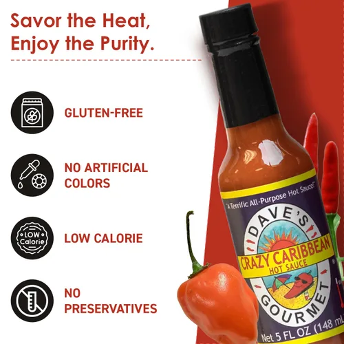 Miniatura 3 de Dave's Gourmet Crazy Caribbean Hot Sauce - Mezcla de habanero y pimienta tabasco, ideal para alas, mariscos y alimentos fritos, salsa picante