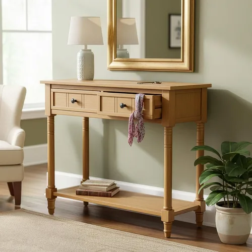 Miniatura 12 de P PURLOVE Mesa consola estrecha con cajón, mesa de entrada pequeña para sala de estar