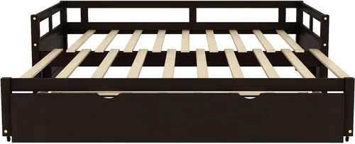 Miniatura 7 de Bellemave Sofá cama de madera con cama nido, marco extensible de cama individual a king, sofá cama de doble uso que ahorra espacio para dormitorio