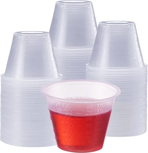 GUSTO [300 unidades – 1 onza] Taza medidora de medicina desechable de plástico para medicina líquida, epoxi y píldoras, paquete anteriormente cómodo