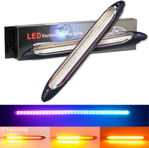 Miniatura 8 de YSY Tira de luces LED DRL para circulación diurna, impermeable, 12 V, luz de giro secuencial, flujo amarillo, universal, 2