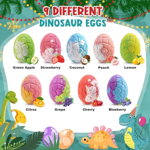 Miniatura 5 de Qivatex Bombas de baño para niños con juguetes de dinosaurios en el interior, paquete de 9 bombas de baño de dinosaurios orgánicos naturales
