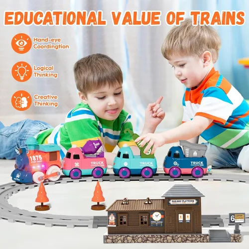 Miniatura 6 de Juego de tren eléctrico para niños pequeños, juguetes de tren magnético con luz y música, juego de pista de tren para niños pequeños de 3 a 5 años