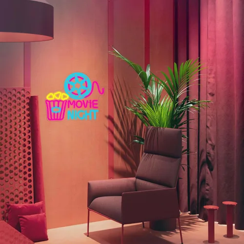 Miniatura 6 de Letrero de neón para decoración de pared con caja de papel de palomitas de cine, luz LED de neón para cine en casa, decoración de cine en casa