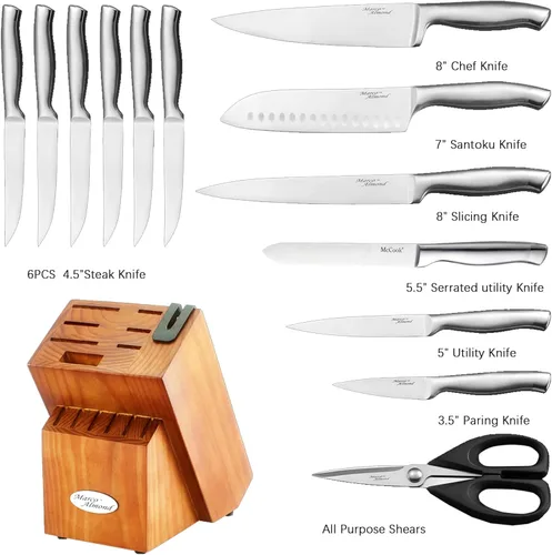 Miniatura 2 de Marco Almond® Juego de bloque de cuchillos, set de cuchillos KYA26 con bloque, juego de 14 piezas de cuchillos de chef de acero inoxidable