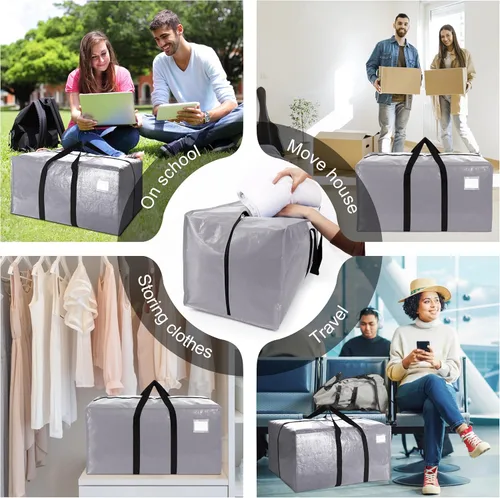Miniatura 6 de VELVETSURE - Bolsas de almacenamiento extragrandes y de alta resistencia para mudanza, con asas y cremalleras, correas de mochila, asas grandes