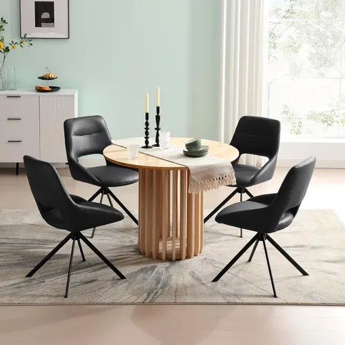Miniatura 7 de Juego de 1 silla de escritorio moderna de mediados de siglo, sin ruedas, silla de comedor giratoria de piel sintética con patas de metal, silla Negro