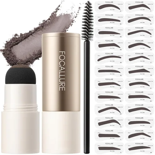 FOCALLURE Kit de sellos de cejas y plantillas para cejas, 24 formas reutilizables para cejas, polvo de cejas a prueba de sudor, de larga duración,