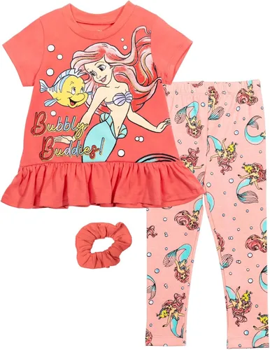 Disney Minnie Mouse Princess Frozen Little Mermaid T-Shirt Leggings and Scrunchie 3 Piece Outfit Set Infant to Big Kid