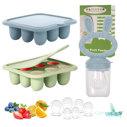 Miniatura 13 de Alimentador de frutas y moldes para paletas de leche materna para bebés, recipientes de almacenamiento de bandeja de congelación de alimentos
