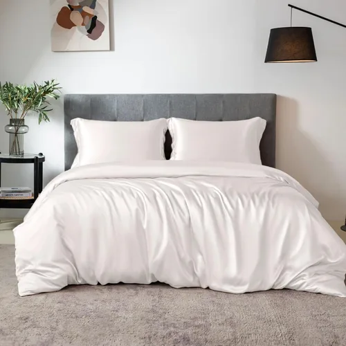 Miniatura 14 de THXSILK Juego de funda de edredón de seda de 4 piezas, sábanas de seda, juegos de cama de lujo, ultra suave, lavable a máquina, duradera, 100% seda