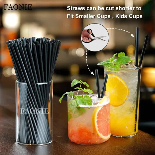 Miniatura 5 de 250 popotes desechables de plástico para beber, 10 x 0.28 pulgadas de largo, pajitas rectas de polipropileno resistentes sin BPA de grado