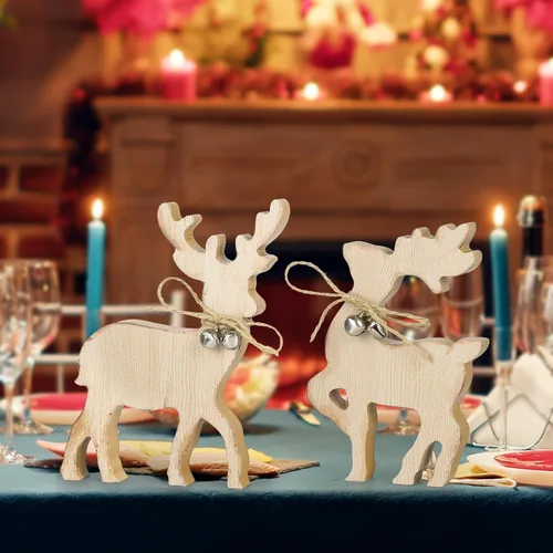 Miniatura 7 de COCHIE Decoración Bonita de Bandeja Escalonada Navideña para Interiores, Decoraciones de Mesa Navideñas de Reno de Madera y Centro de Mesa de Árbol