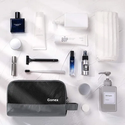 Miniatura 6 de Gonex Neceser de viaje de nailon, bolsa de afeitado, organizador de artículos de tocador, color negro