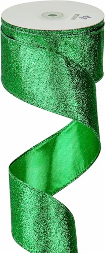 MEEDEE Cinta Verde con Purpurina Cinta Verde con Alambre de 2.5 Pulgadas de Ancho Cinta Metálica de 25 Yardas Cinta Verde de Navidad Cinta Verde