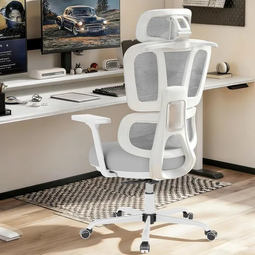 Miniatura 9 de Silla de oficina con respaldo alto, silla de escritorio de malla, silla ergonómica para computadora con reposacabezas, reposabrazos ajustables 3D