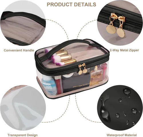 Miniatura 4 de Bolsa de aseo transparente, organizador de artículos de aseo de viaje transparente, gran apertura, bonita bolsa de maquillaje de viaje, artículos