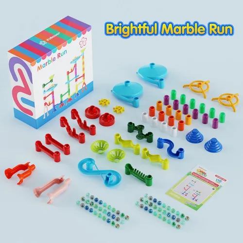 Miniatura 4 de Ifollower Kit de carrera de mármol, 110 piezas de juego de laberinto de mármol, juguetes de construcción para niños, juego de carreras de pista