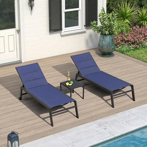 Miniatura 14 de PURPLE LEAF Juego de 2 tumbonas de aluminio para patio al aire libre con ruedas y mesa auxiliar, tumbona de piscina para jardín al aire libre, junto