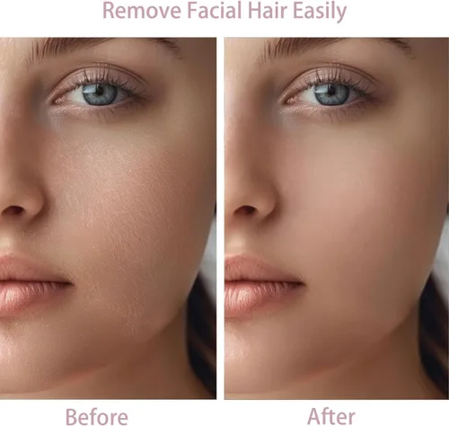 Miniatura 3 de Dispositivo de depilación facial para mujer con batería y 2 cabezales de repuesto, afeitadora facial para mujeres para pelo fino, barbilla, labio