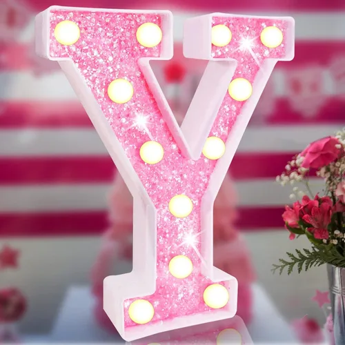 Miniatura 13 de Letras rosas iluminadas, letras del alfabeto con purpurina, letras LED de marquesina, que funcionan con pilas, para iluminar por la noche