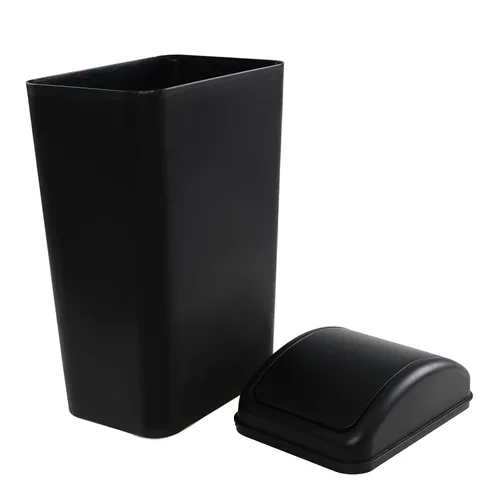Miniatura 3 de Cubo de basura de plástico con tapa, 1 paquete de basura delgado, 3.5 galones, color negro