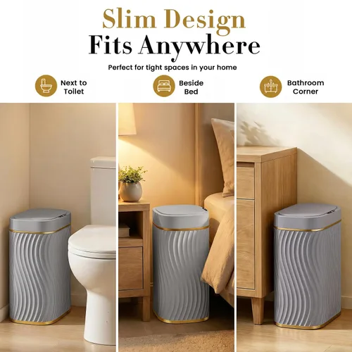 Miniatura 4 de Ogikey Cubo de basura pequeño para baño con tapa automática sin contacto, bote de basura inteligente de 2.6 galones, contenedor de basura estrecho e
