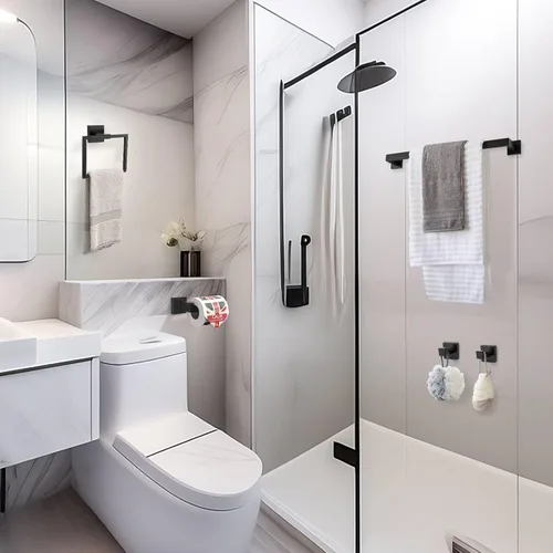 Miniatura 7 de Juego de 5 accesorios de baño de acero inoxidable SUS304, montaje en pared de 23.6 pulgadas Negro mate