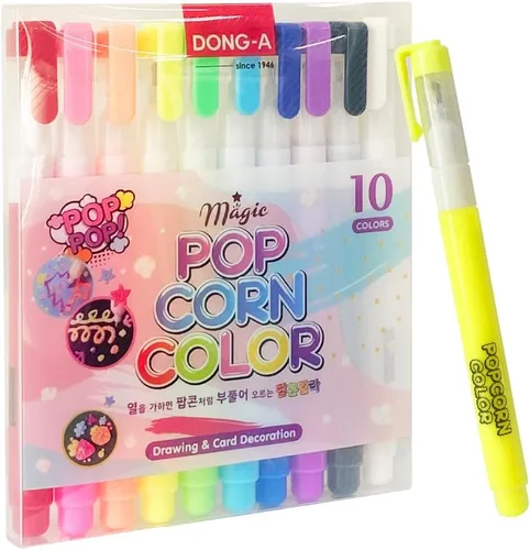 ADDY & PLUSY Dong-A Magic Puffy Popcorn Color Pen 10 colores 3D tarjetas de decoración, dibujo, arte pequeño