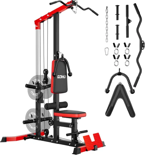LS01 Máquina de tracción LAT, máquina de cable para remo LAT con abdominales, torre LAT con accesorios de remo con cable, estaciones de polea 3 en 1