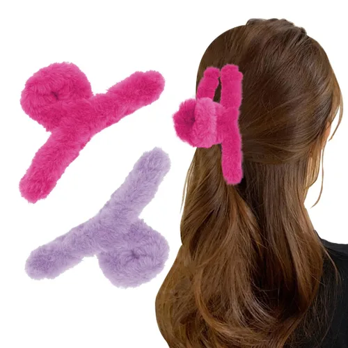 Miniatura 7 de 2 pinzas peludas para el cabello de felpa para cabello grueso y delgado, pinzas grandes antideslizantes de pelo sintético para mujeres