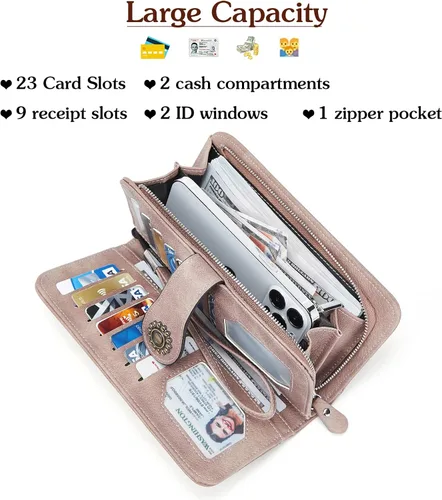 Miniatura 6 de BOSTANTEN Cartera de cuero genuino para mujer, de gran capacidad, cartera de mano con bloqueo RFID