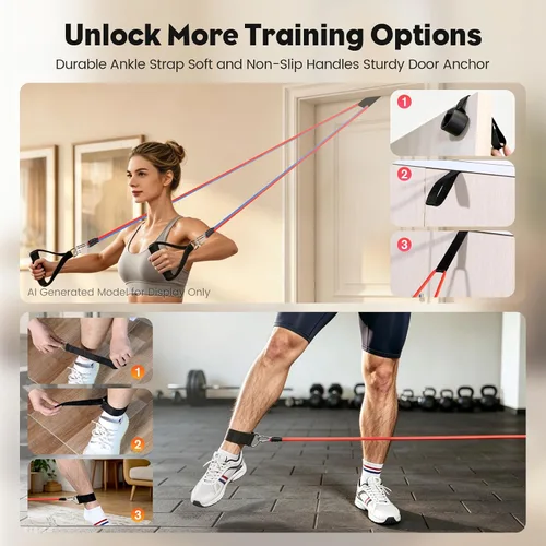 Miniatura 6 de Resistance Bands Set, Himaly Exercise Bands Strength Training Fitness Bands Workout Elastic Bands with Legs Ankle Straps, Door Anchor, Handles &