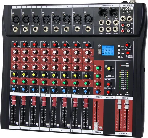 FULUODE Mezclador de Audio 8 Canales, CT-80S Sistema de Sonido Profesional Tablero Mezclador de DJ Consola de Mezcla con Reverberación Reproductor