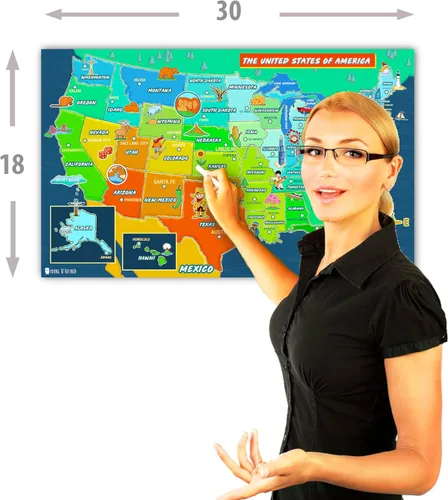Miniatura 2 de Mapa de Estados Unidos para niños (18 x 30 pulgadas) laminado 50 estados y capitales póster grande bellamente ilustrado Young N Refined