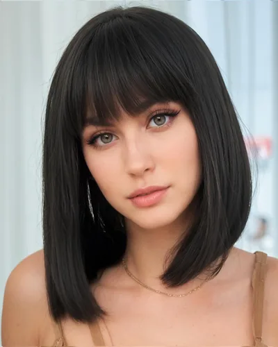 Miniatura 9 de YYHR Peluca corta estilo Bob con flequillo de 10 pulgadas, pelucas de cabello sintético lacio Yaki claro, pelucas cortas de corte Bob negro con 1b