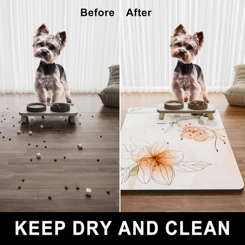 Miniatura 7 de Tapete para Comida de Perros, 12" x 19" Tapete Absorbente para Tazones de Perros y Gatos para Comida y Agua, Linda Alfombra Antideslizante de Goma